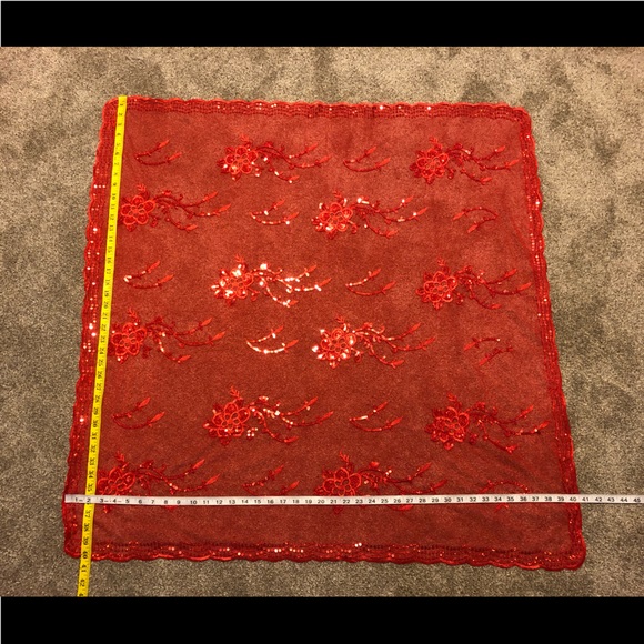 Embroidered Embellished Sequins  Paillettes Scarf Shawl 40,5 x40,5 Chic red mesh - Picture 6 of 12